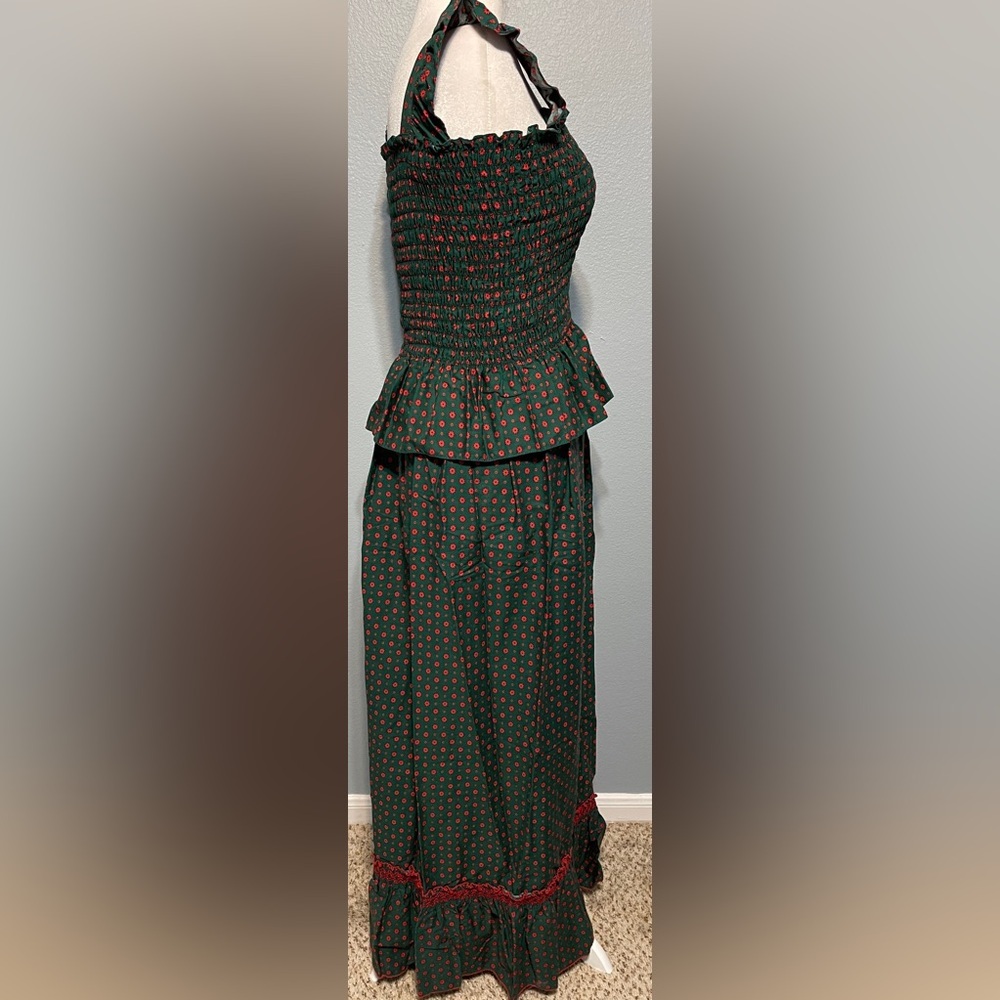 Handmade Green Smocked Top & Maxi Skirt Babydoll Boho Prairie Cottagecore Small - Picture 8 of 12